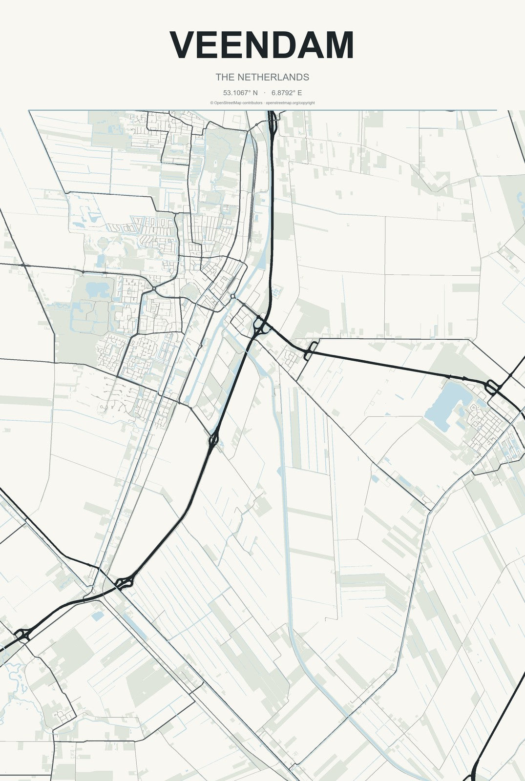 Veendam, The Netherlands City Map Aluminum Sign in Headline Atlas style