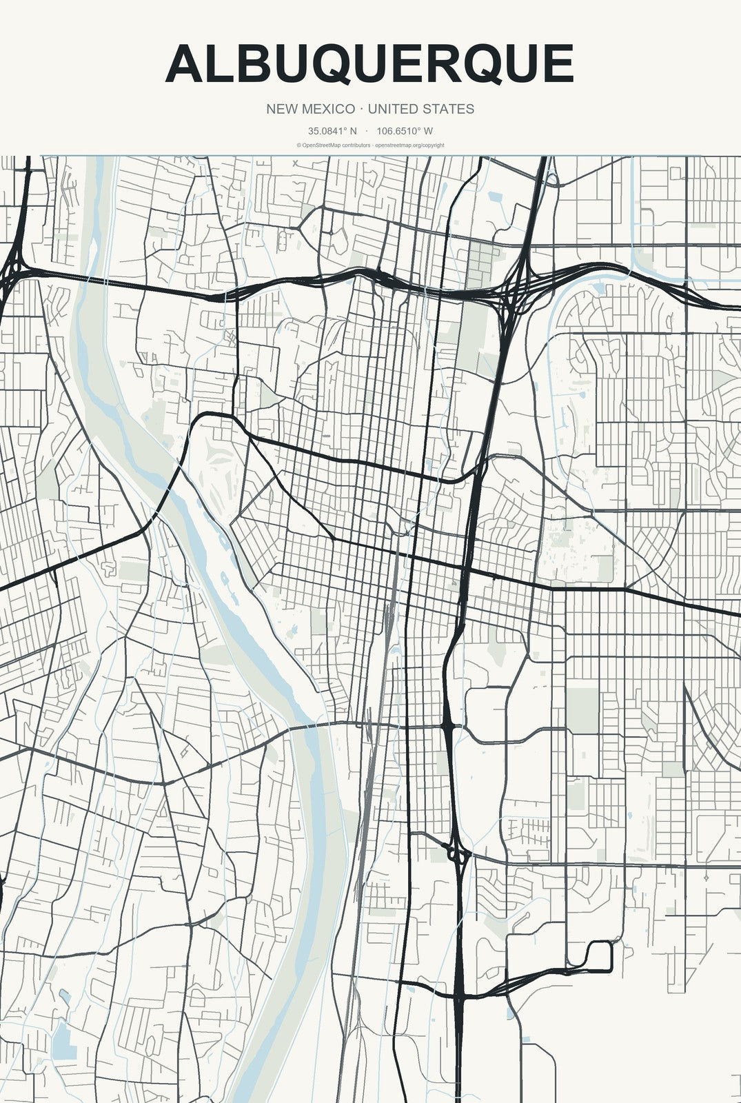 Albuquerque, New Mexico City Map Aluminum Sign in Headline Atlas style