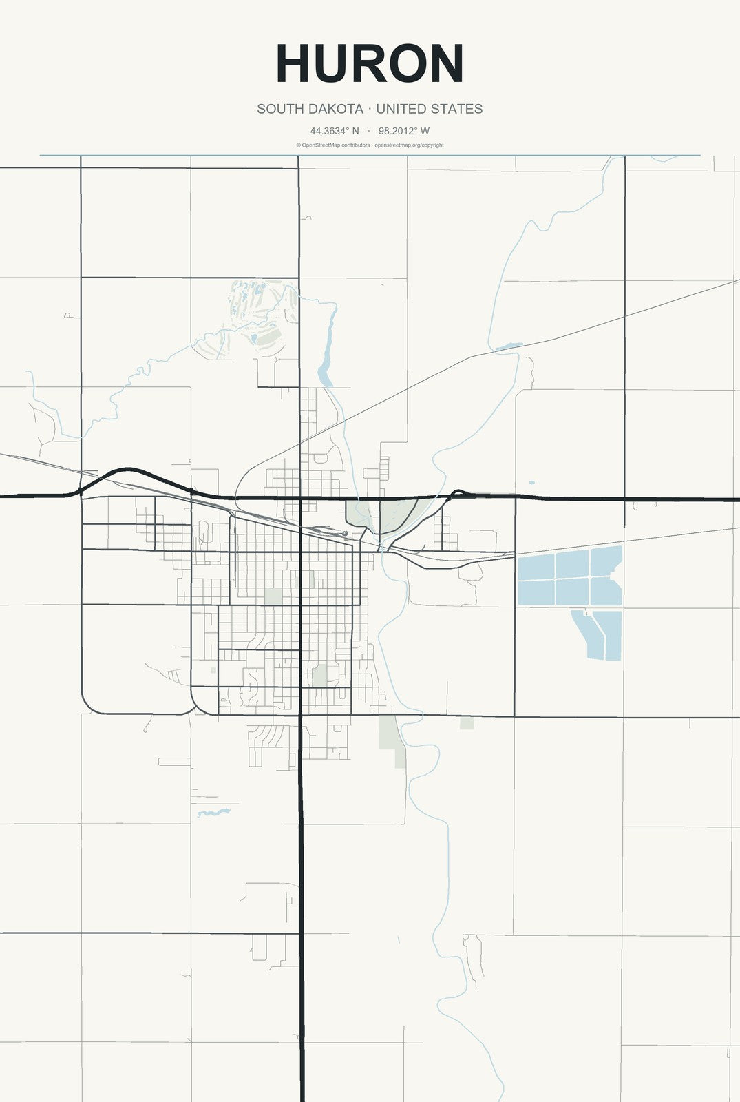 Huron, South Dakota City Map Aluminum Sign in Headline Atlas style