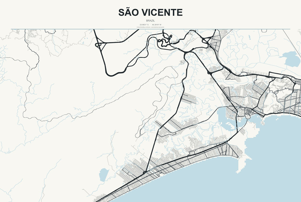 São Vicente, Brazil City Map Aluminum Sign in Headline Atlas style