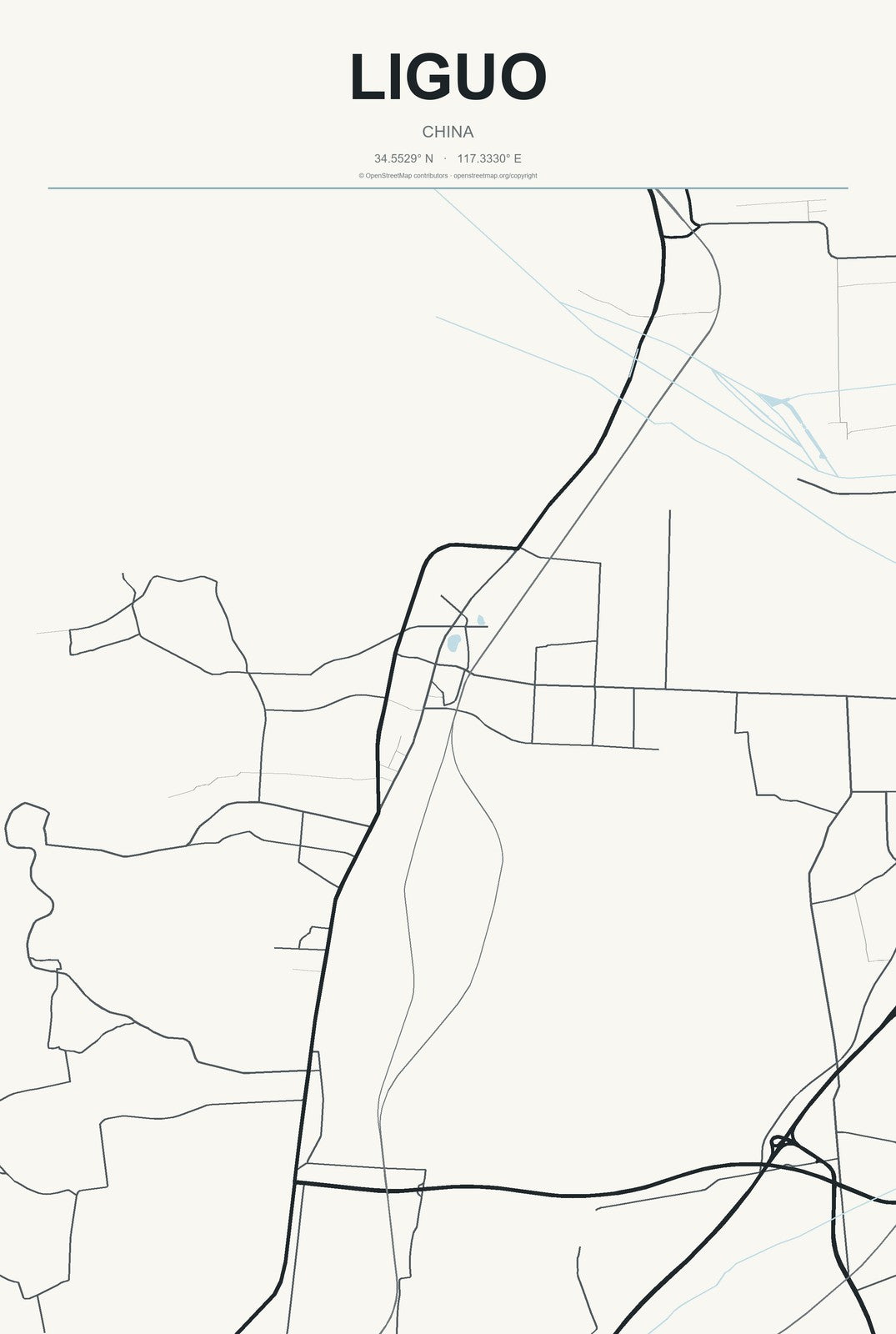 Liguo, China City Map Aluminum Sign in Headline Atlas style