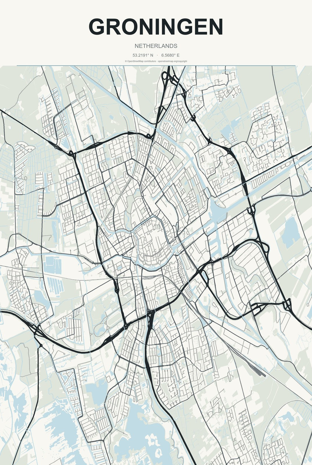 Groningen, Netherlands City Map Aluminum Sign in Headline Atlas style