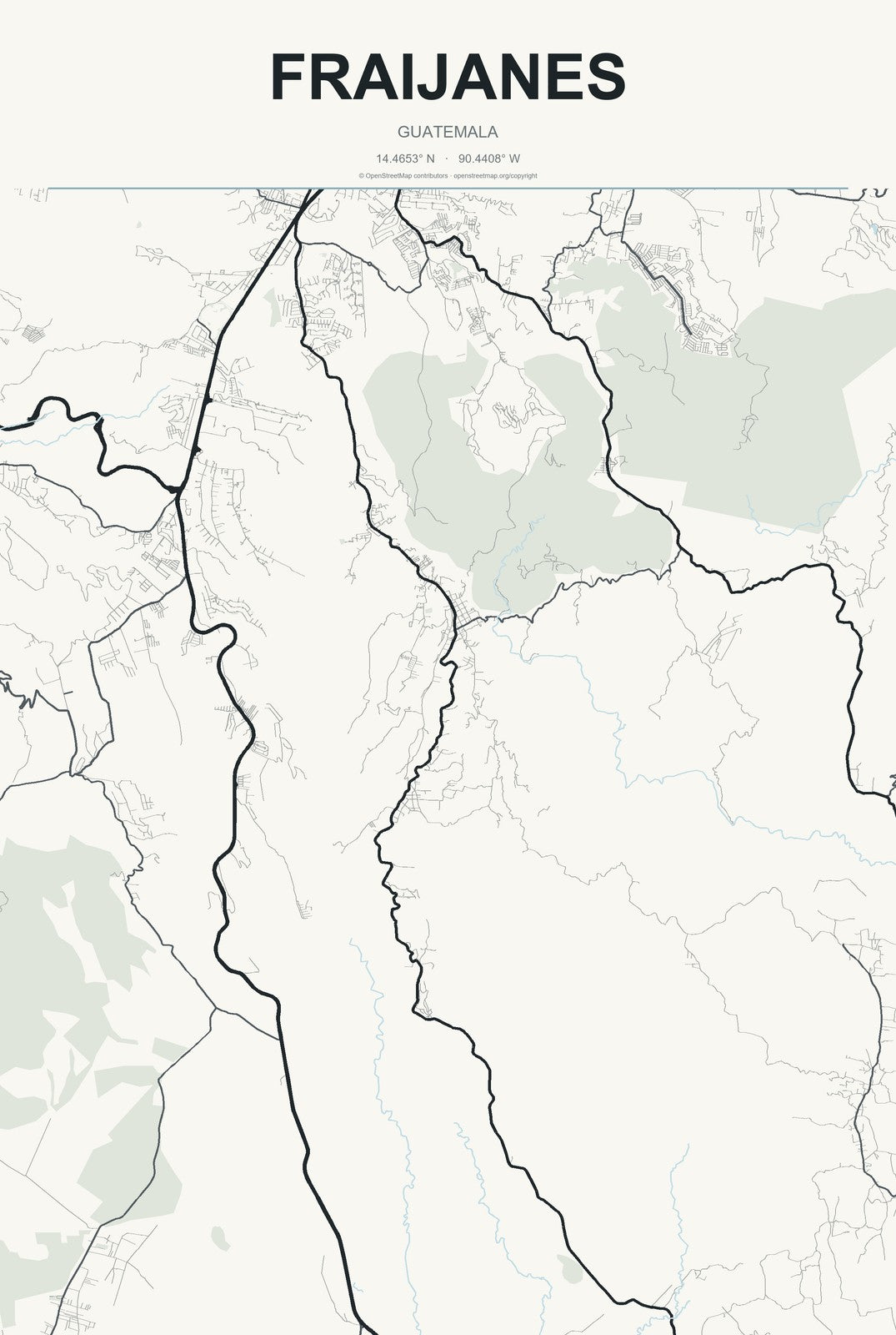 Fraijanes, Guatemala City Map Aluminum Sign in Headline Atlas style