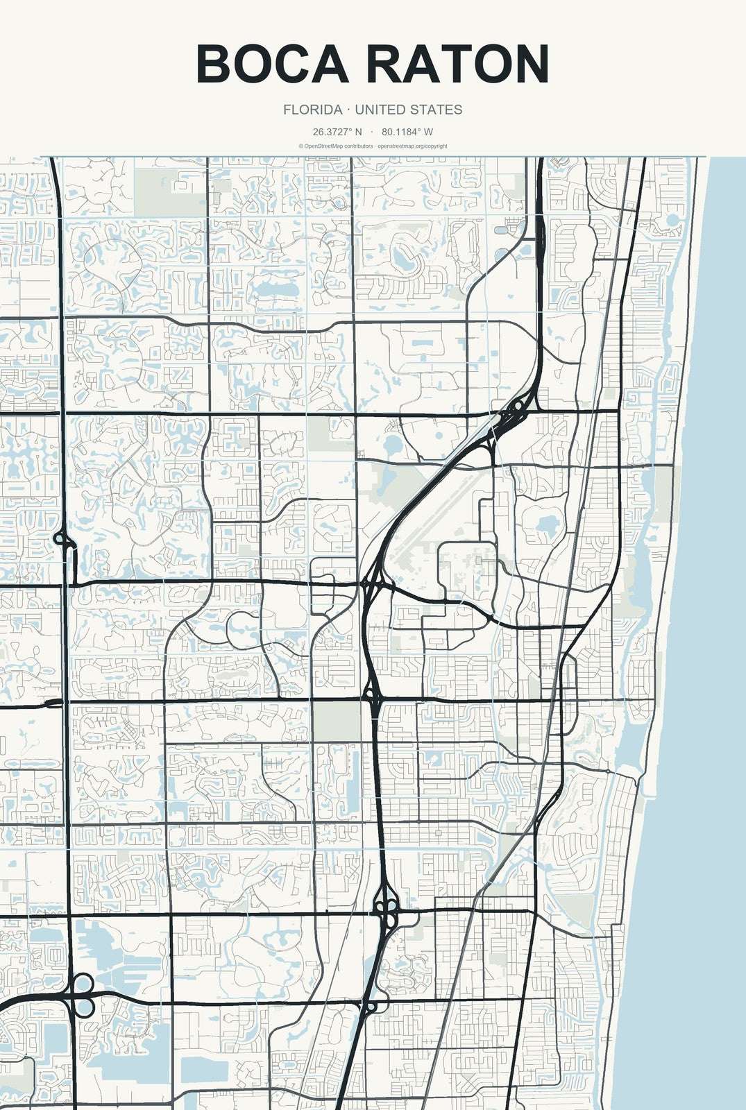 Boca Raton, Florida City Map Aluminum Sign in Headline Atlas style