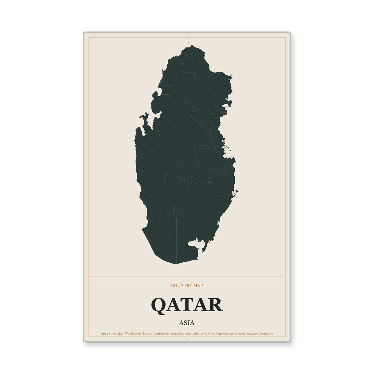 Qatar Country Map Aluminum Sign in Headline Atlas style