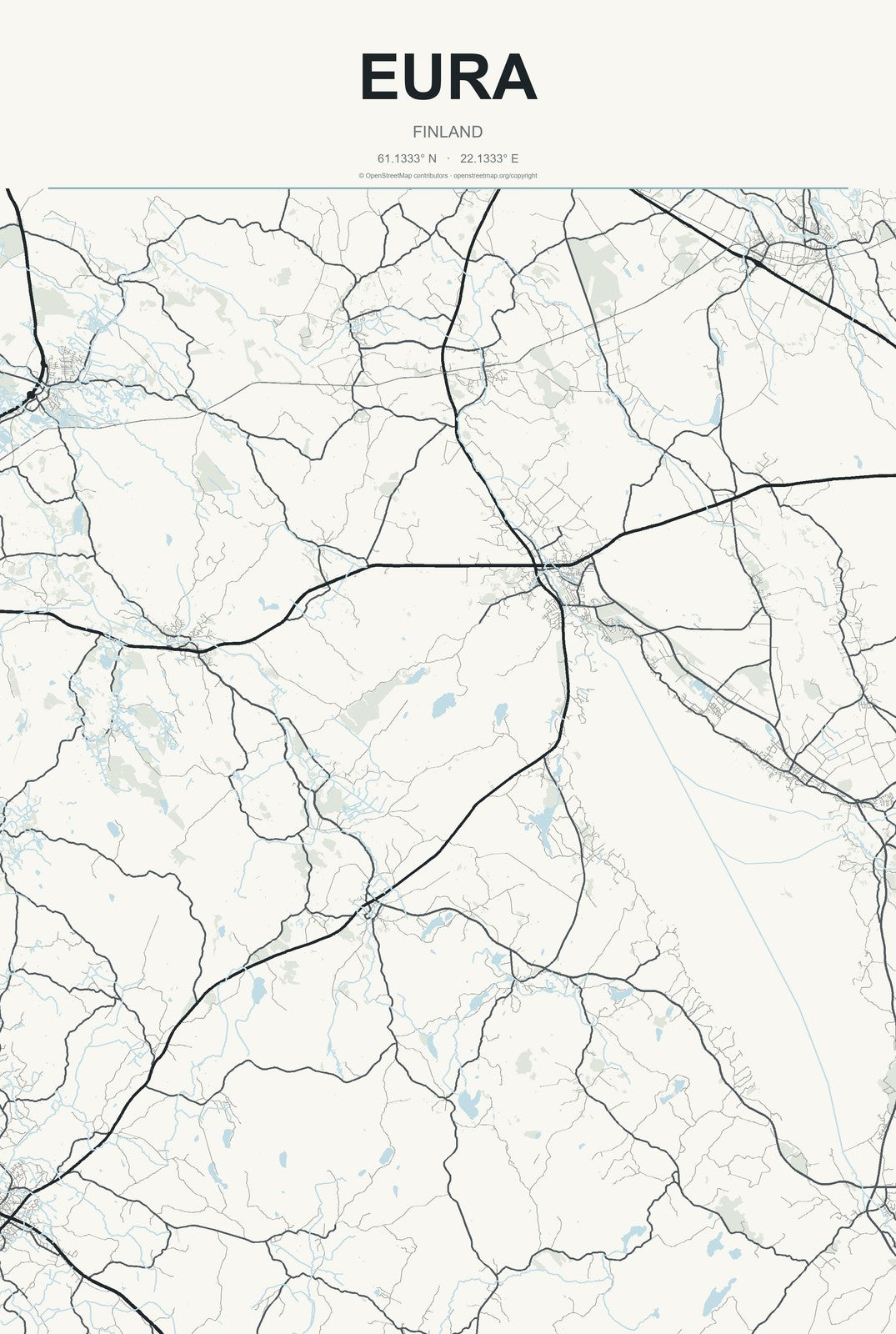 Eura, Finland City Map Aluminum Sign in Headline Atlas style