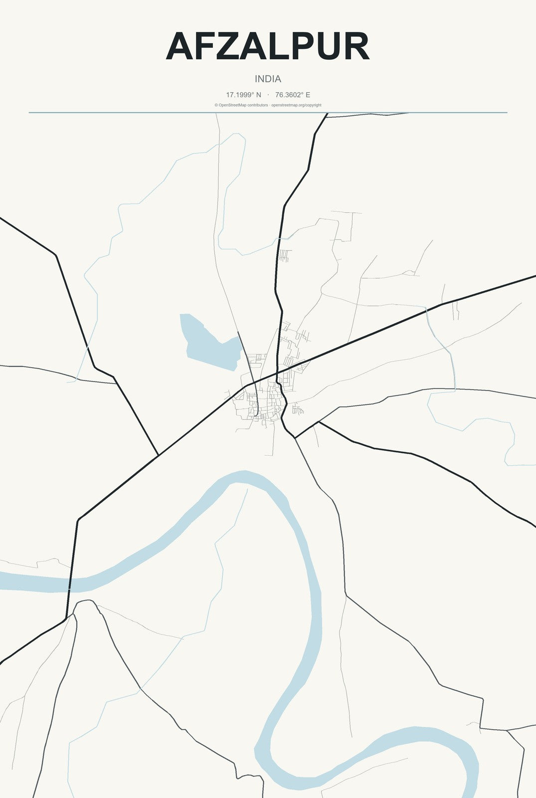 Afzalpur, India City Map Aluminum Sign in Headline Atlas style