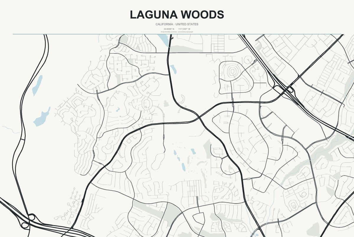 Laguna Woods, California City Map Aluminum Sign in Headline Atlas style