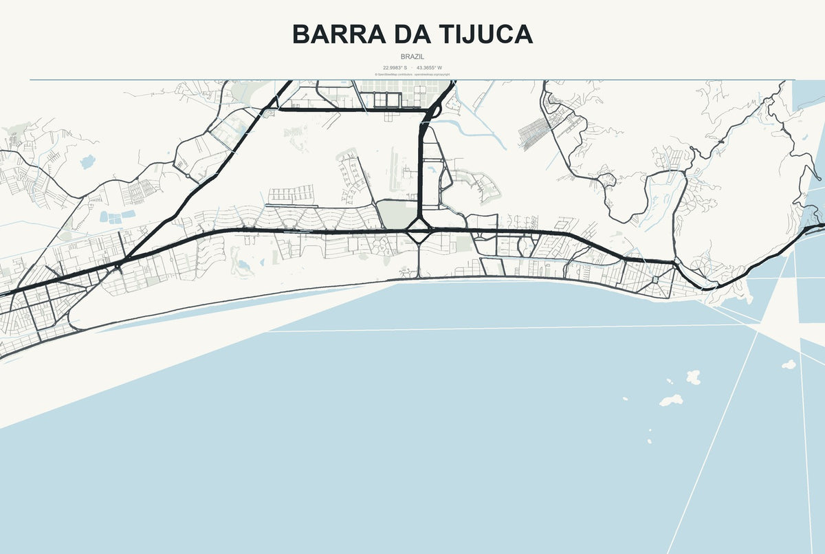 Barra da Tijuca, Brazil City Map Aluminum Sign in Headline Atlas style