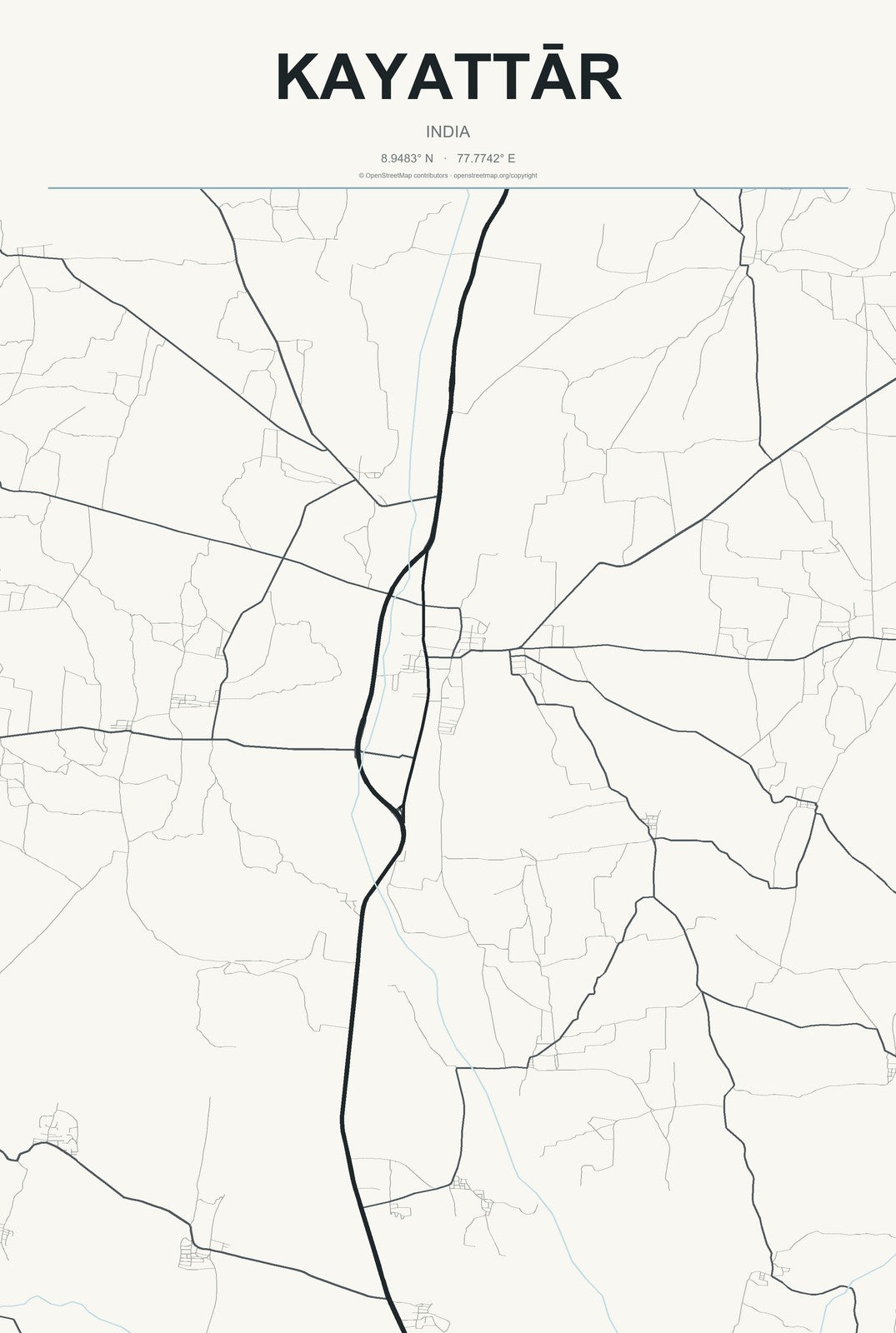 Kayattār, India City Map Aluminum Sign in Headline Atlas style