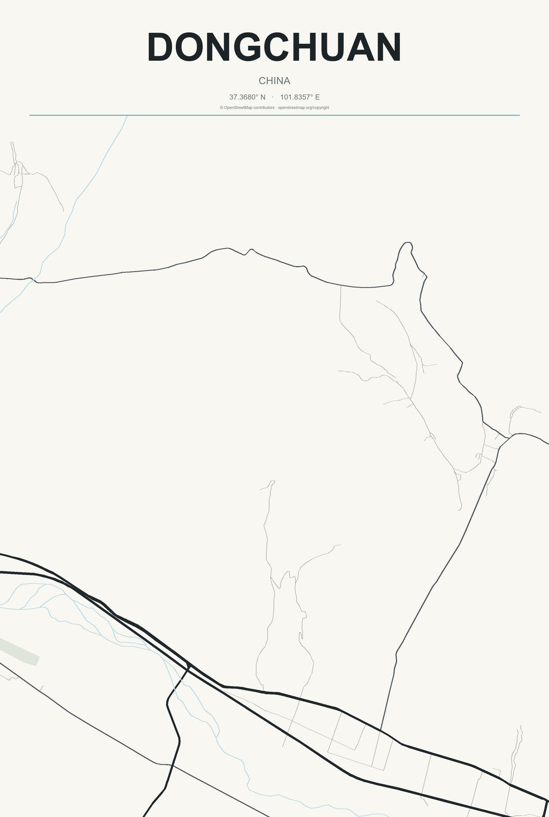 Dongchuan, China City Map Aluminum Sign in Headline Atlas style