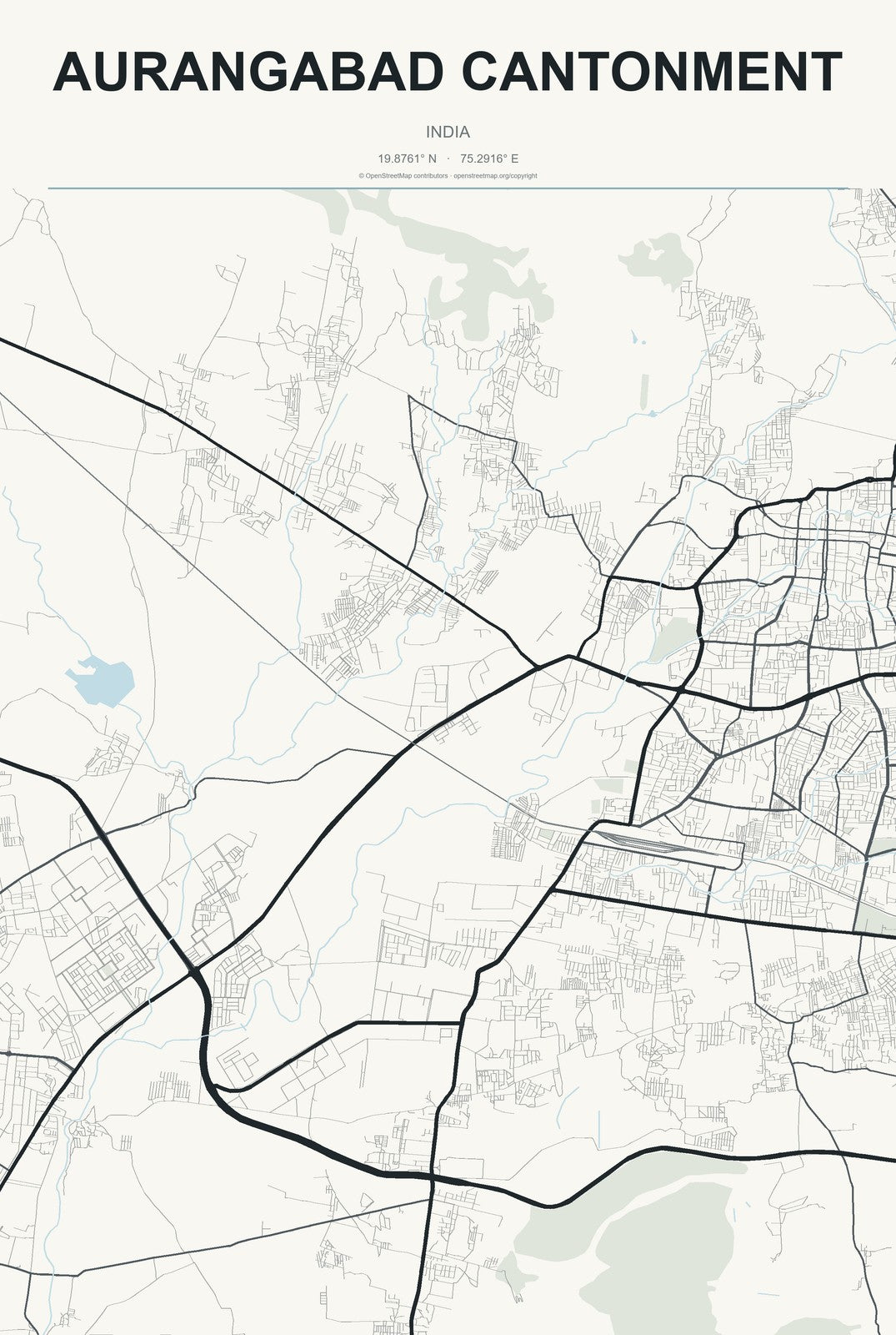 Aurangabad Cantonment, India City Map Aluminum Sign in Headline Atlas style