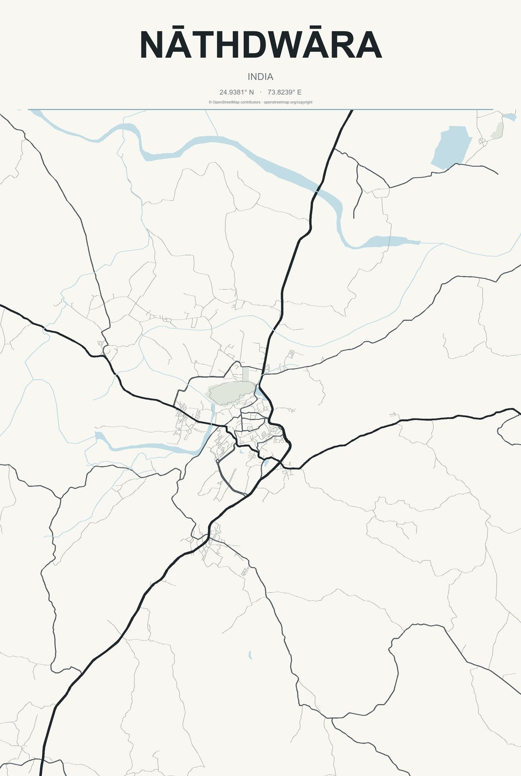 Nāthdwāra, India City Map Aluminum Sign in Headline Atlas style