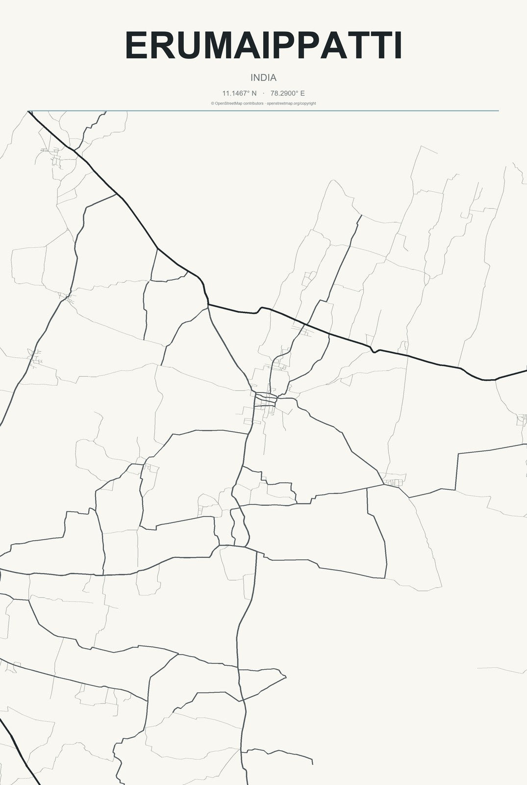 Erumaippatti, India City Map Aluminum Sign in Headline Atlas style