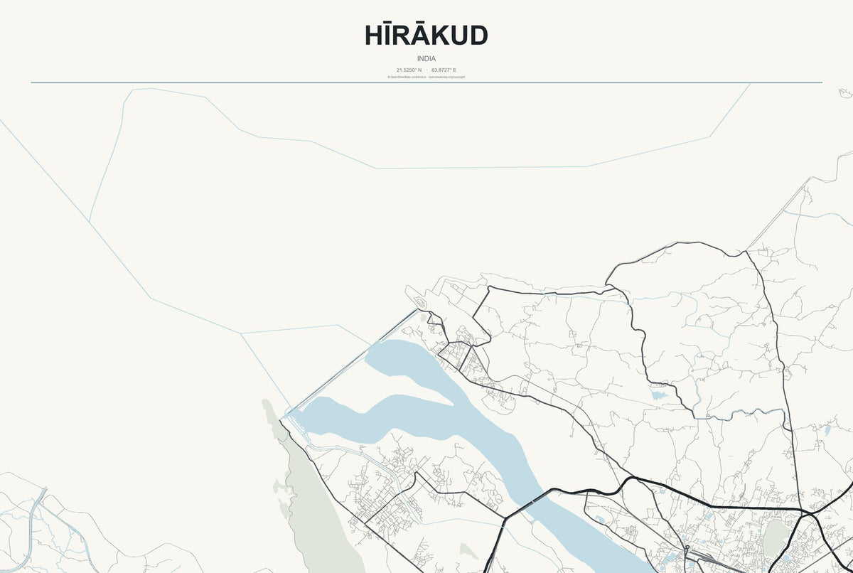 Hīrākud, India City Map Aluminum Sign in Headline Atlas style
