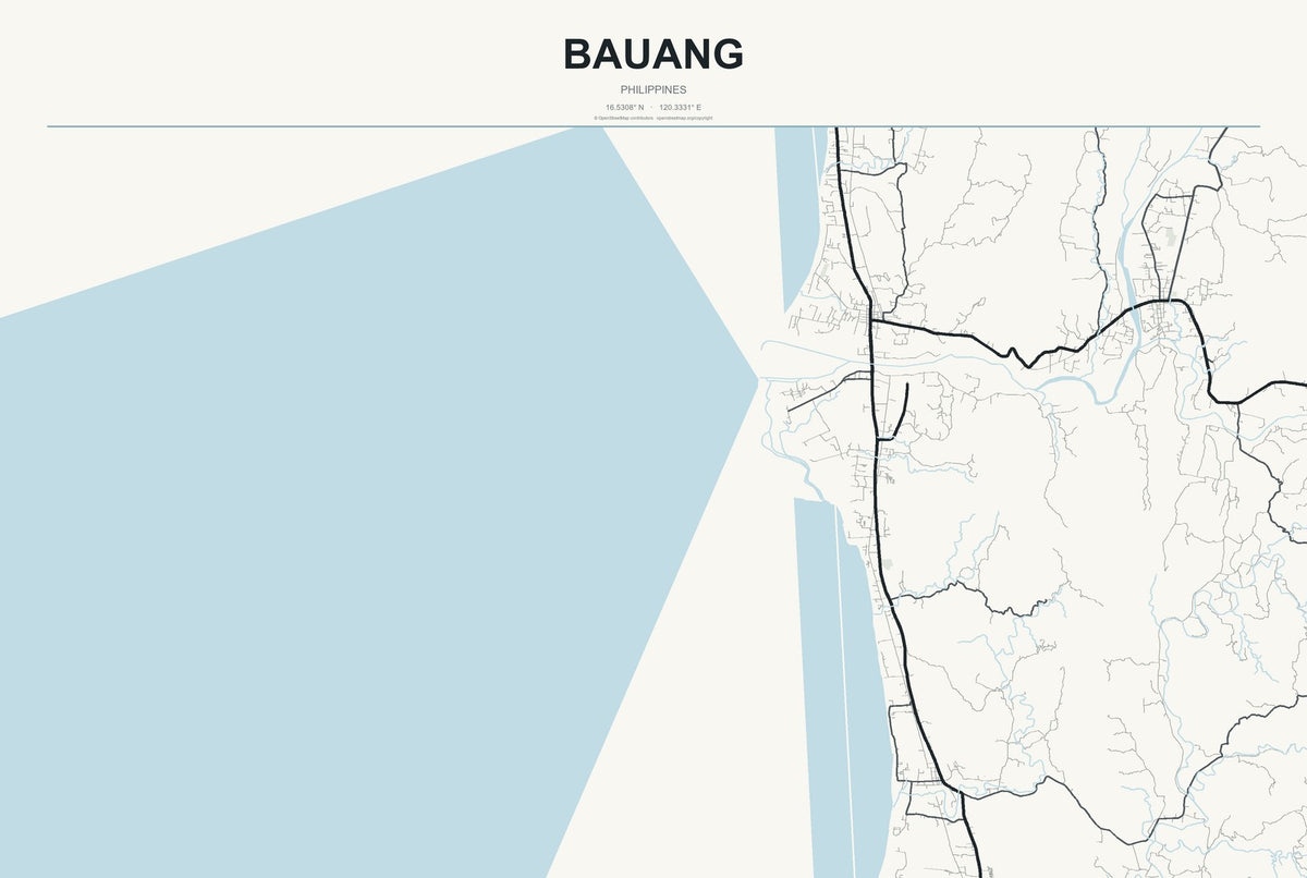 Bauang, Philippines City Map Aluminum Sign in Headline Atlas style
