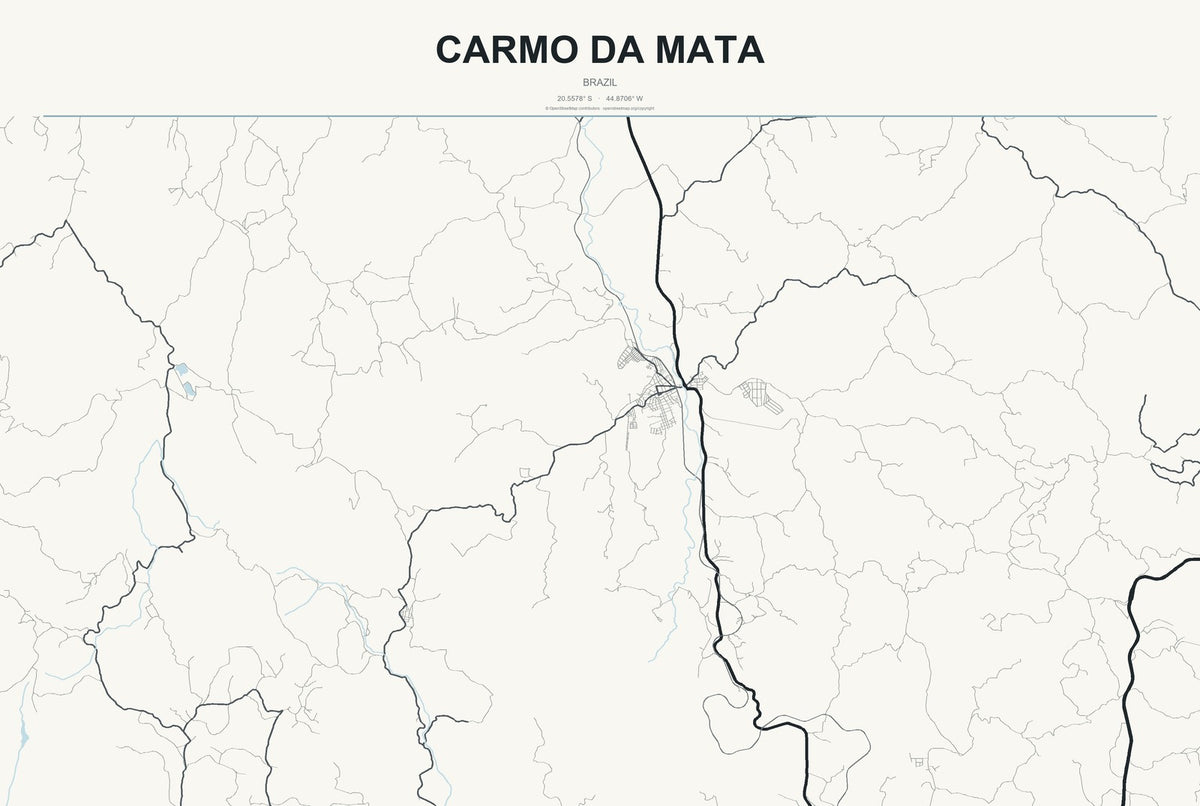 Carmo da Mata, Brazil City Map Aluminum Sign in Headline Atlas style