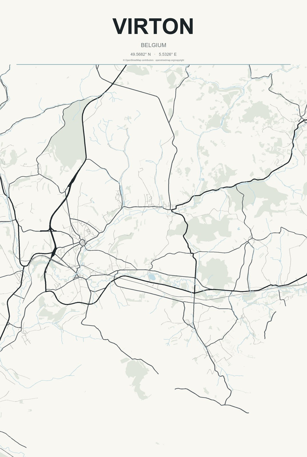 Virton, Belgium City Map Aluminum Sign in Headline Atlas style