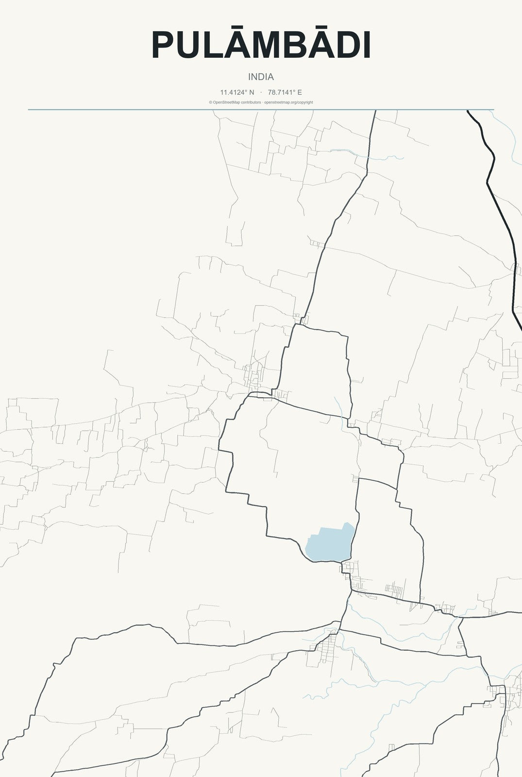 Pulāmbādi, India City Map Aluminum Sign in Headline Atlas style