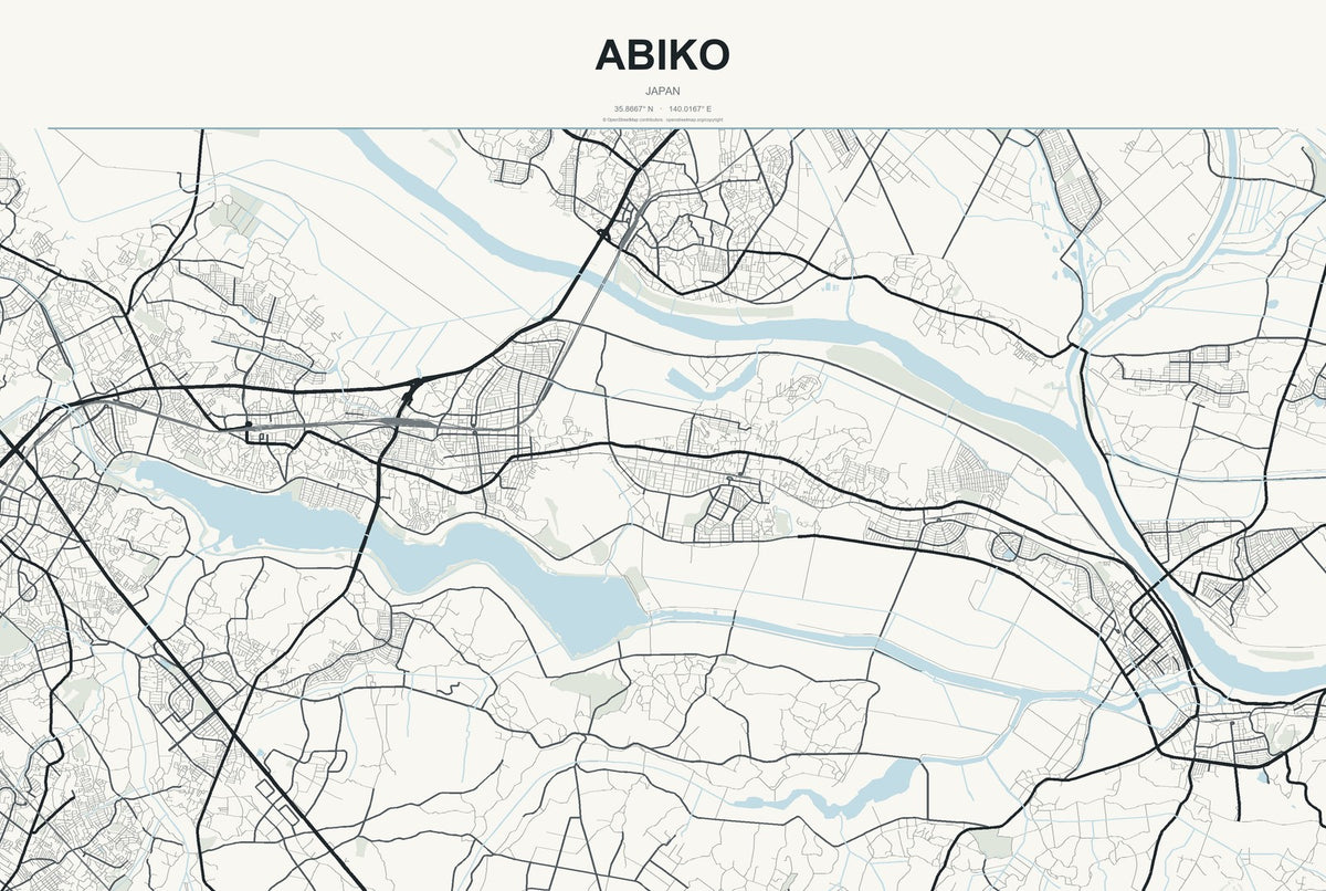 Abiko, Japan City Map Aluminum Sign in Headline Atlas style