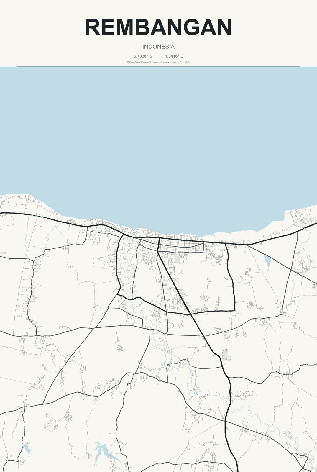 Rembangan, Indonesia City Map Aluminum Sign in Headline Atlas style