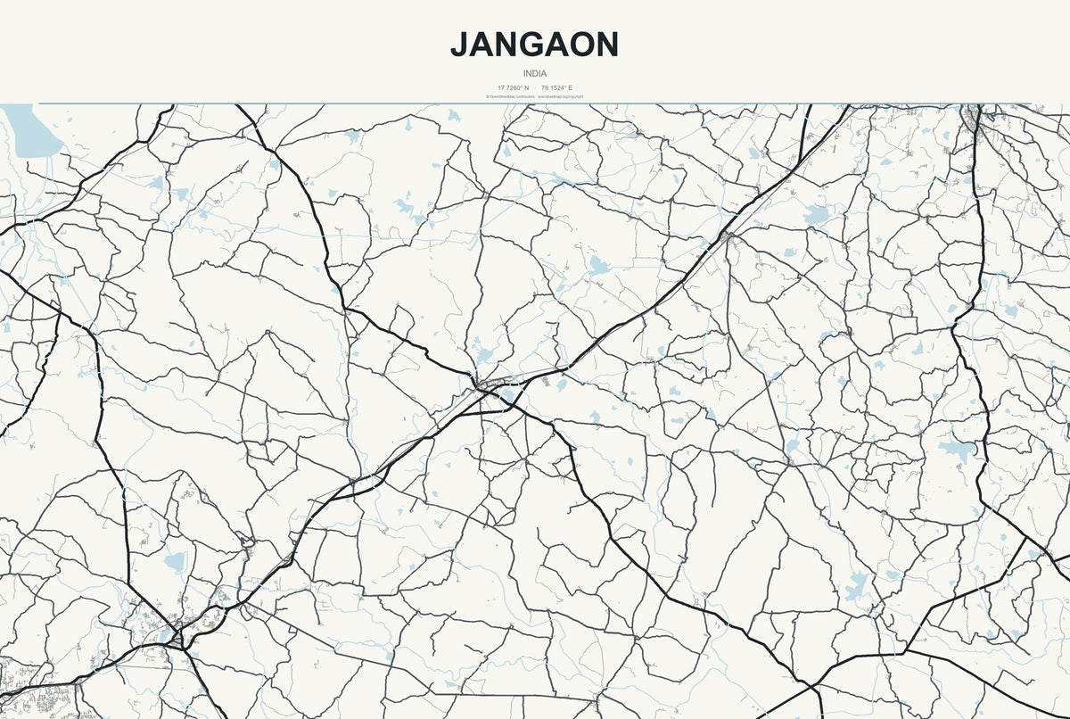 Jangaon, India City Map Aluminum Sign in Headline Atlas style