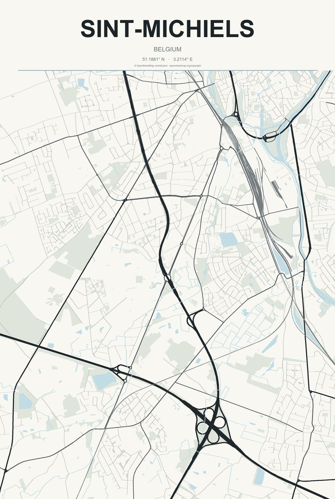Sint-Michiels, Belgium City Map Aluminum Sign in Headline Atlas style