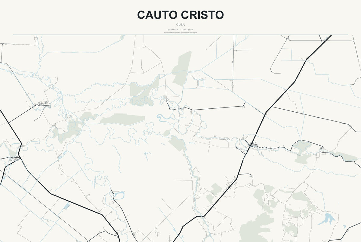 Cauto Cristo, Cuba City Map Aluminum Sign in Headline Atlas style