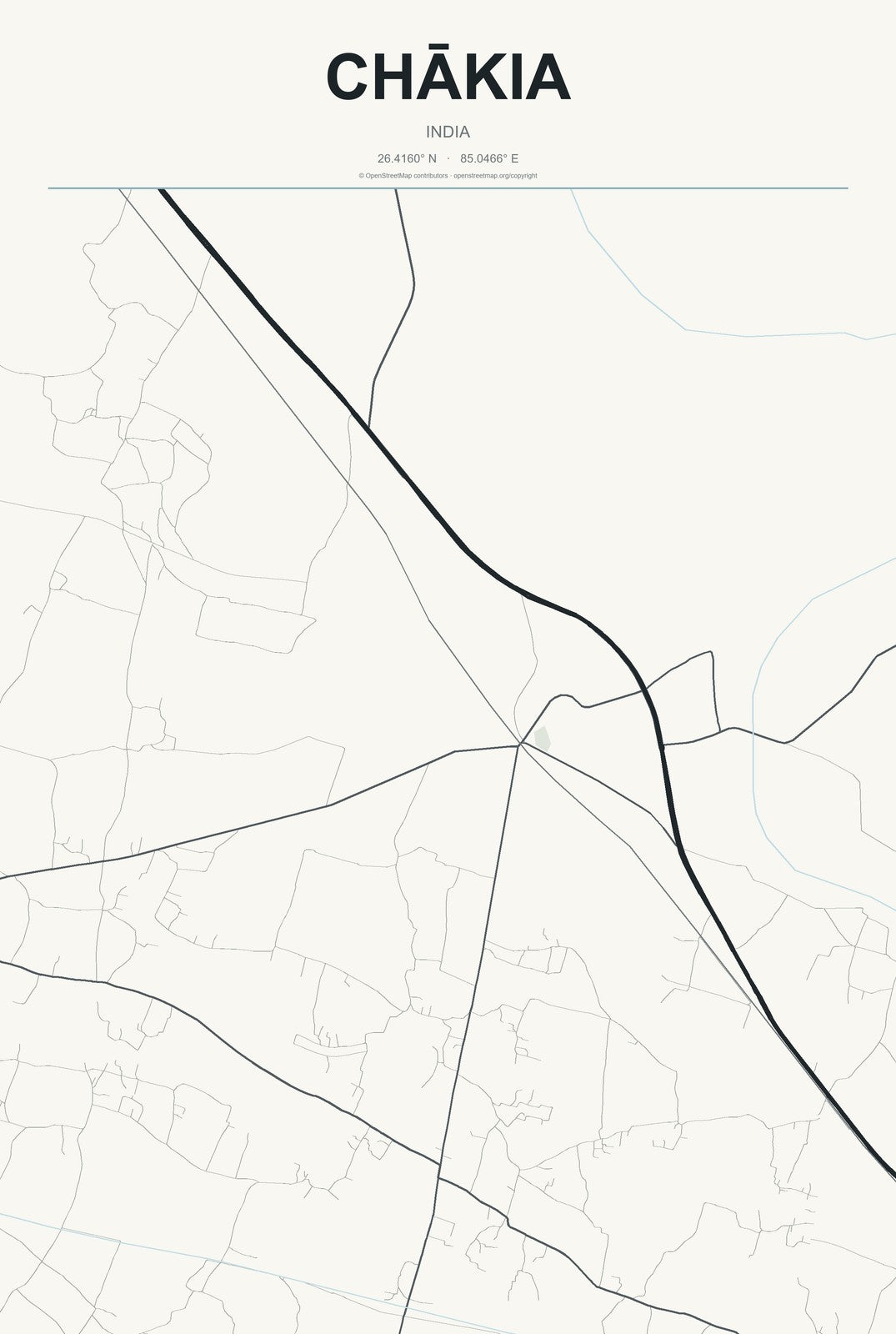 Chākia, India City Map Aluminum Sign in Headline Atlas style