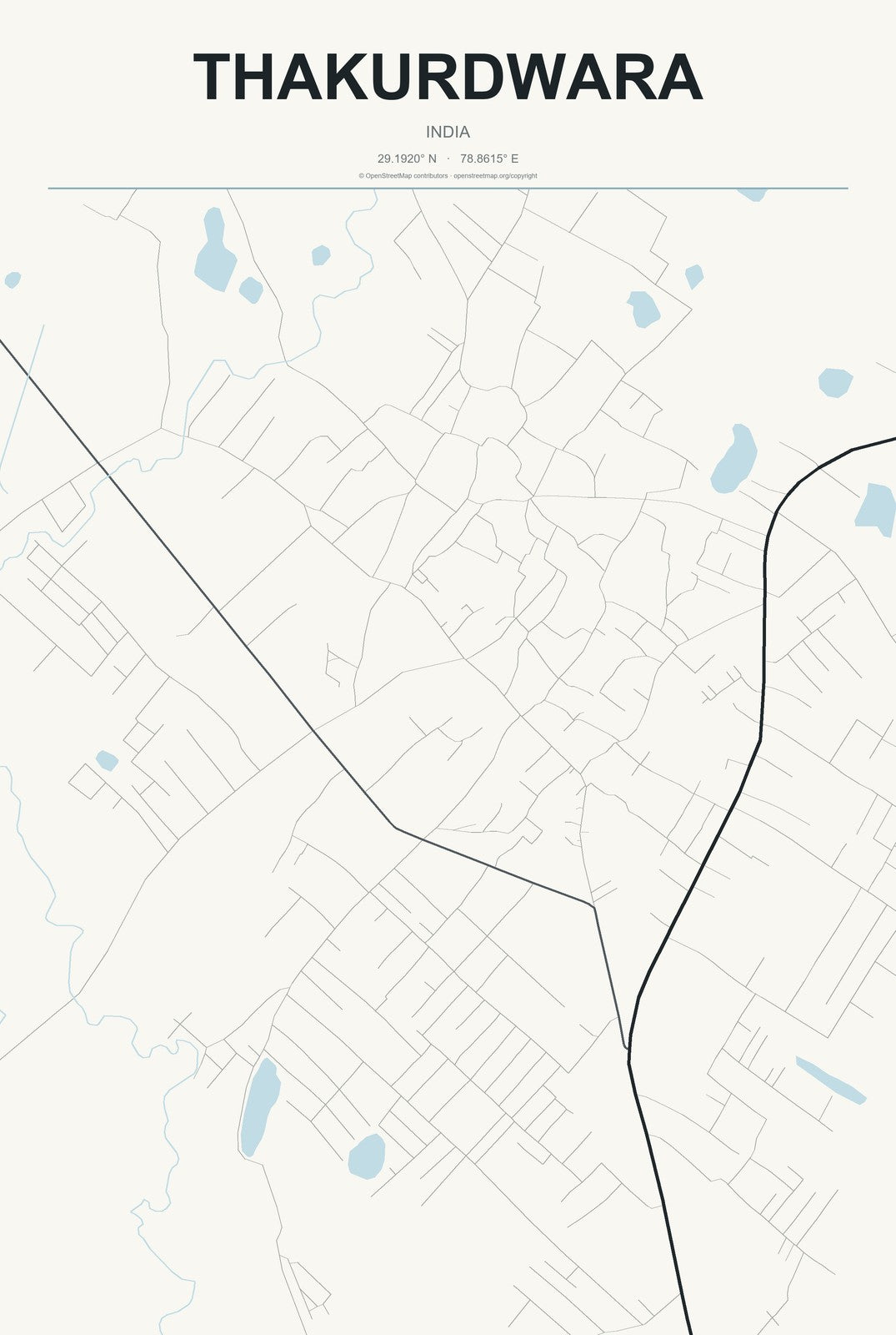 Thakurdwara, India City Map Aluminum Sign in Headline Atlas style