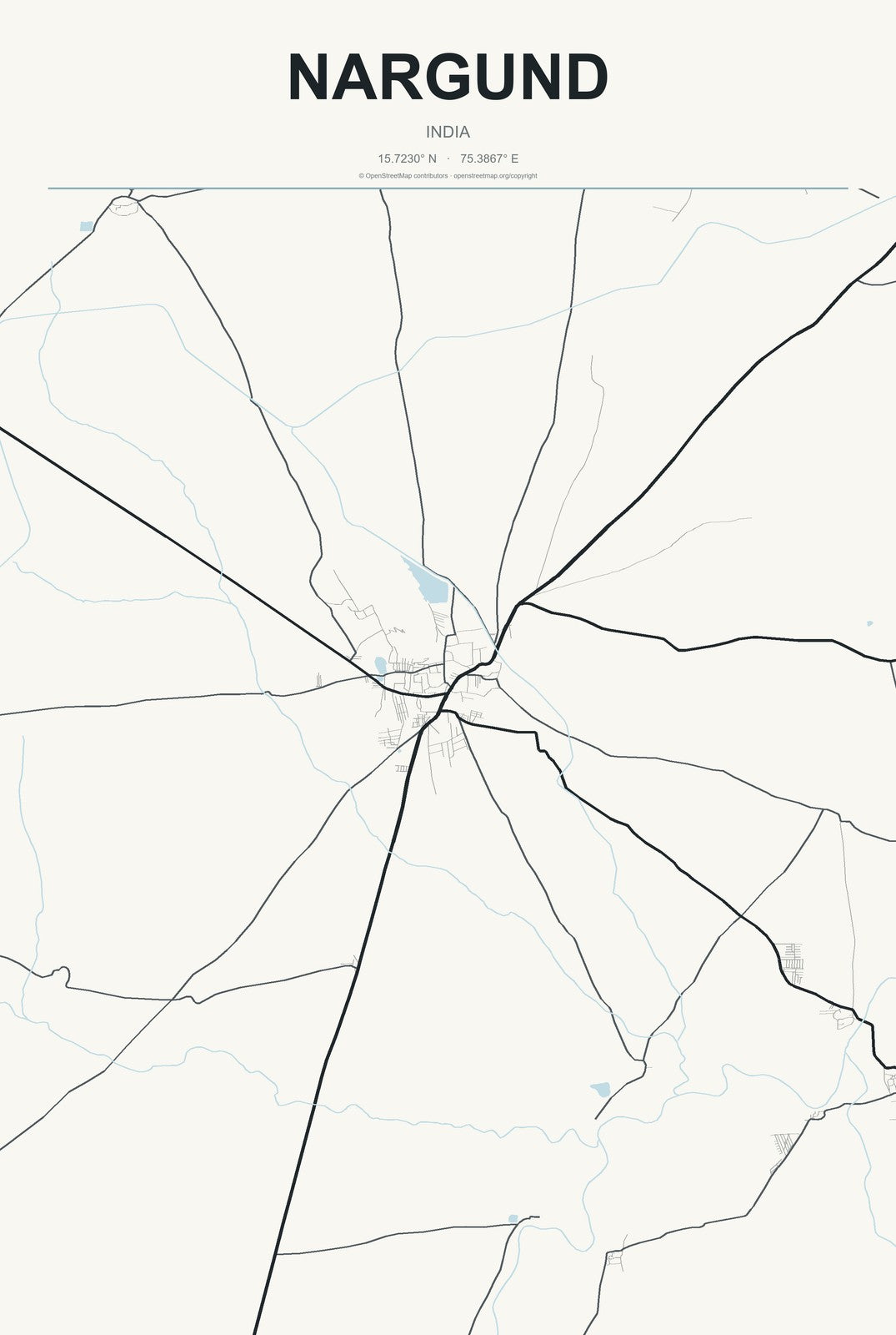 Nargund, India City Map Aluminum Sign in Headline Atlas style