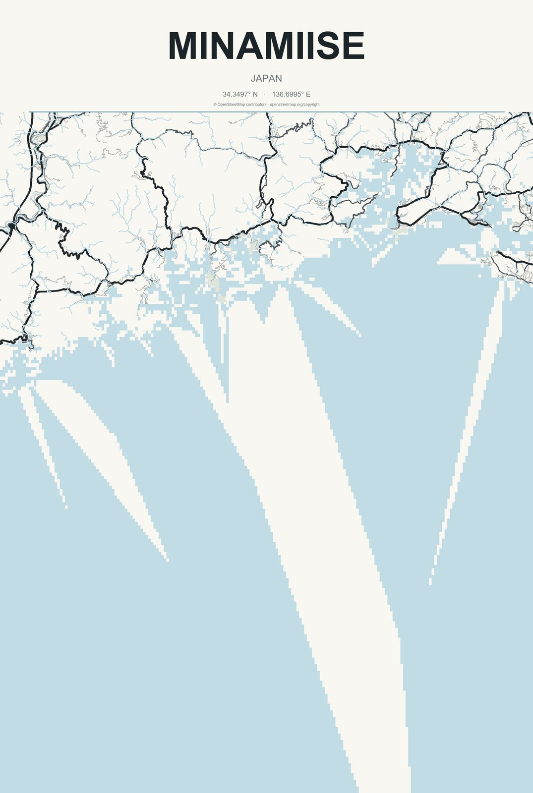 Minamiise, Japan City Map Aluminum Sign in Headline Atlas style