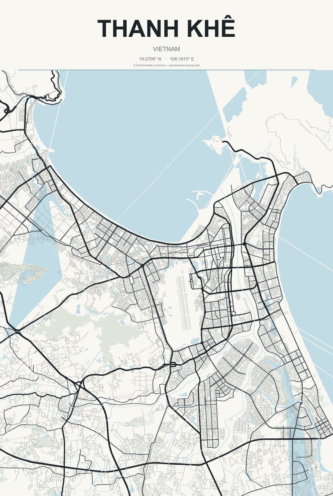 Thanh Khê, Vietnam City Map Aluminum Sign in Headline Atlas style