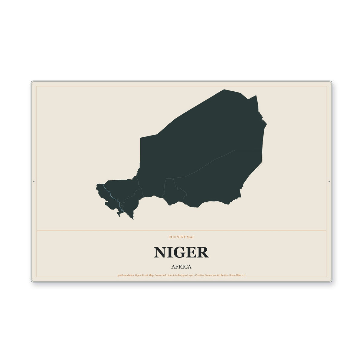 Niger Country Map Aluminum Sign in Headline Atlas style