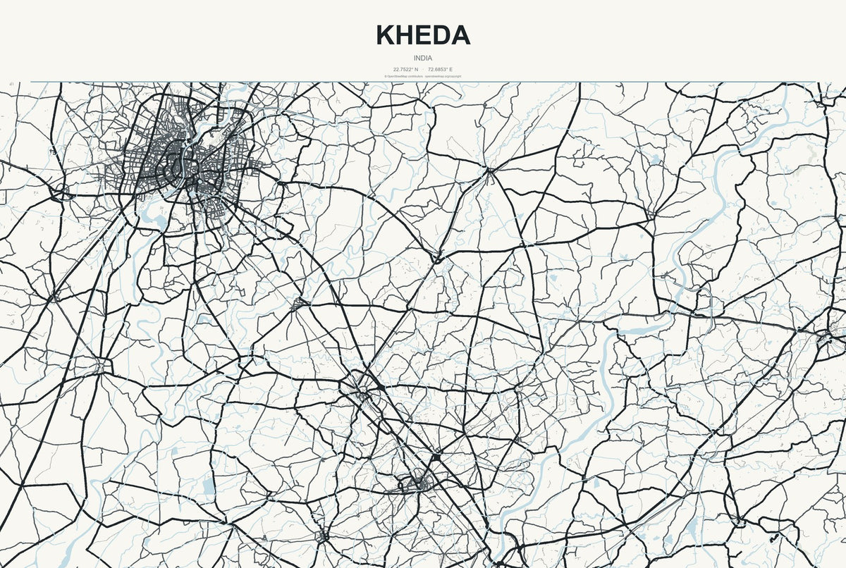 Kheda, India City Map Aluminum Sign in Headline Atlas style
