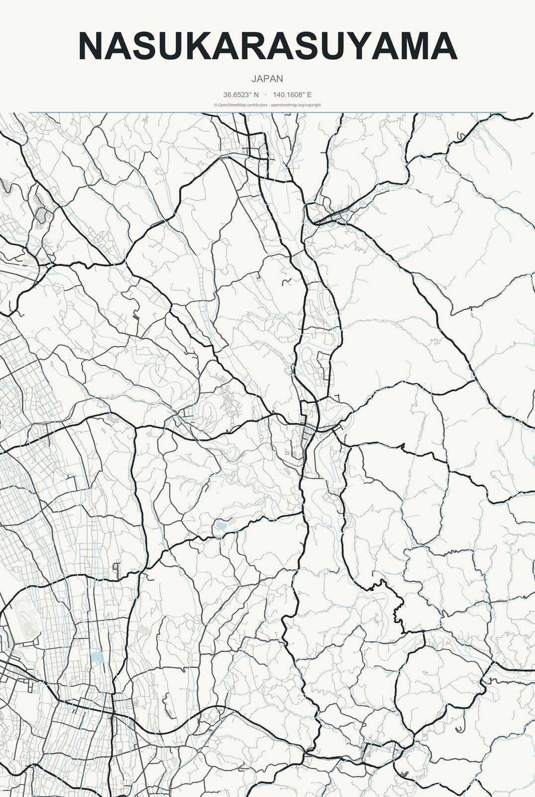Nasukarasuyama, Japan City Map Aluminum Sign in Headline Atlas style