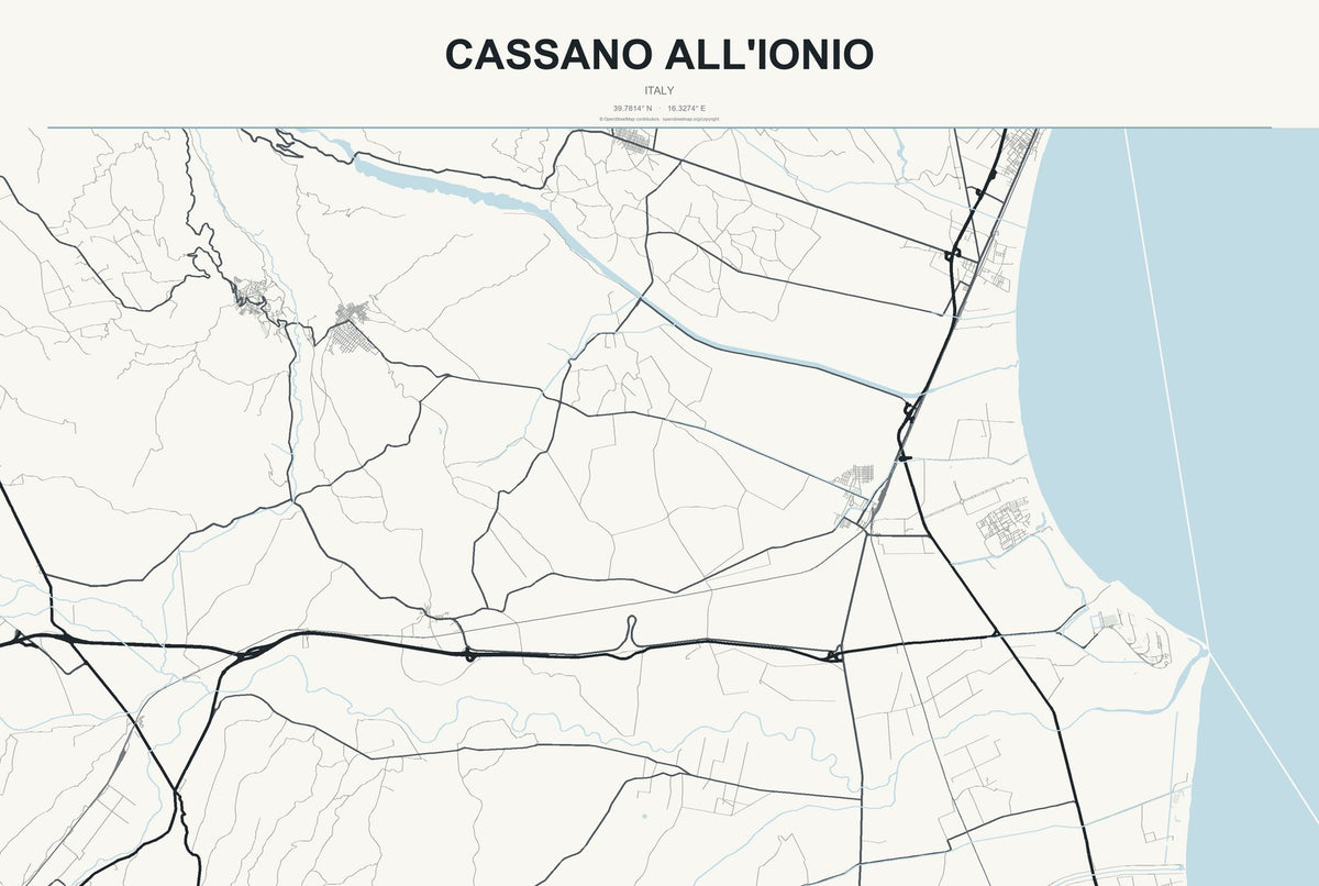 Cassano All'Ionio, Italy City Map Aluminum Sign in Headline Atlas style