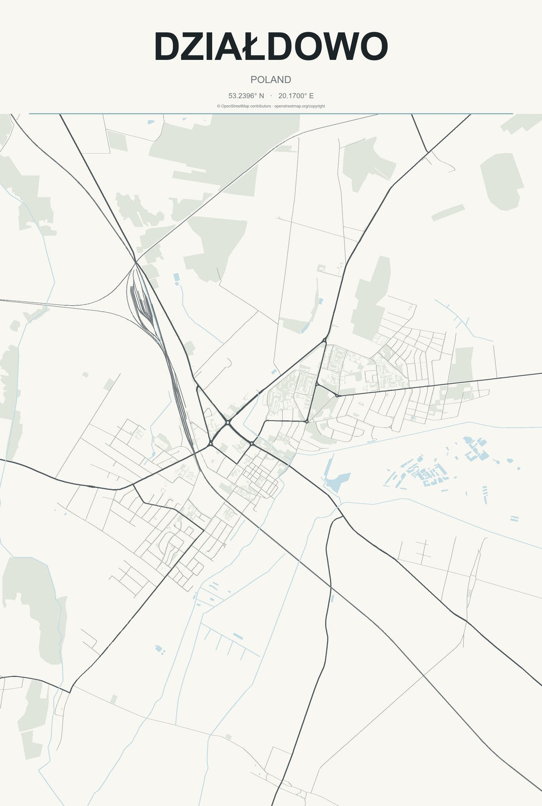 Działdowo, Poland City Map Aluminum Sign in Headline Atlas style