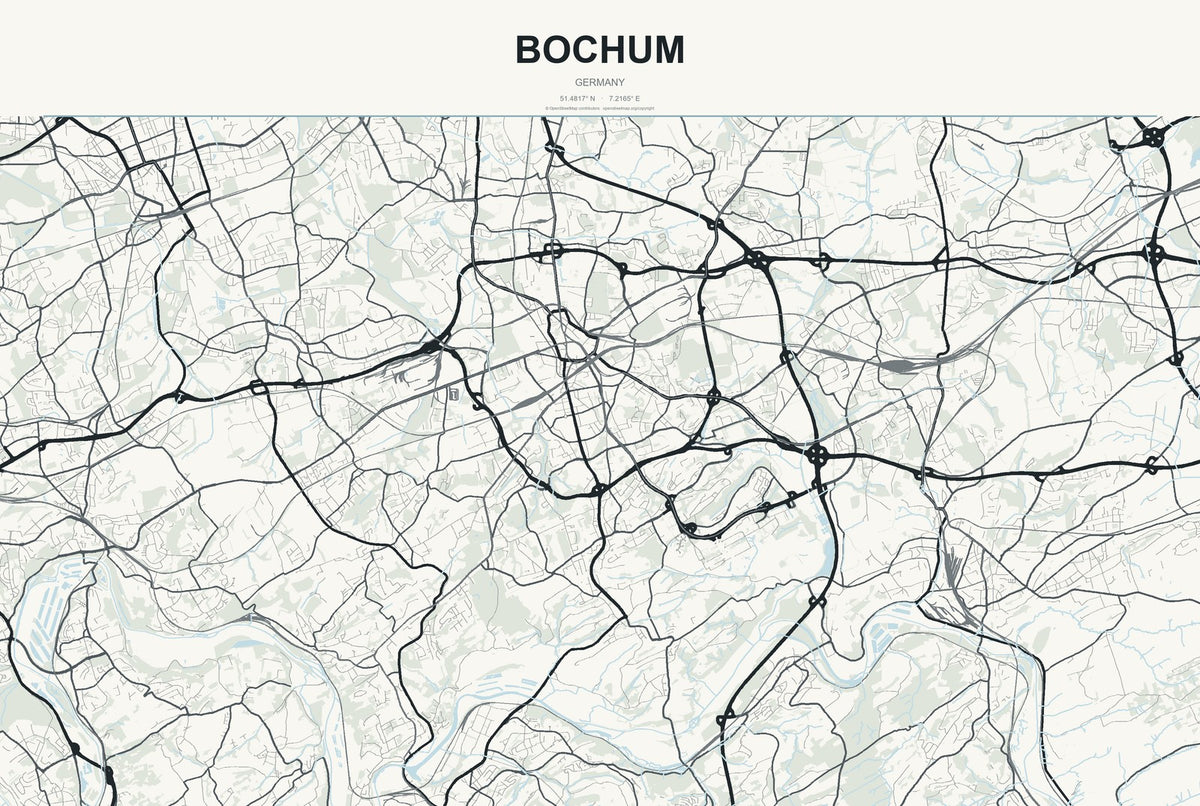 Bochum, Germany City Map Aluminum Sign in Headline Atlas style