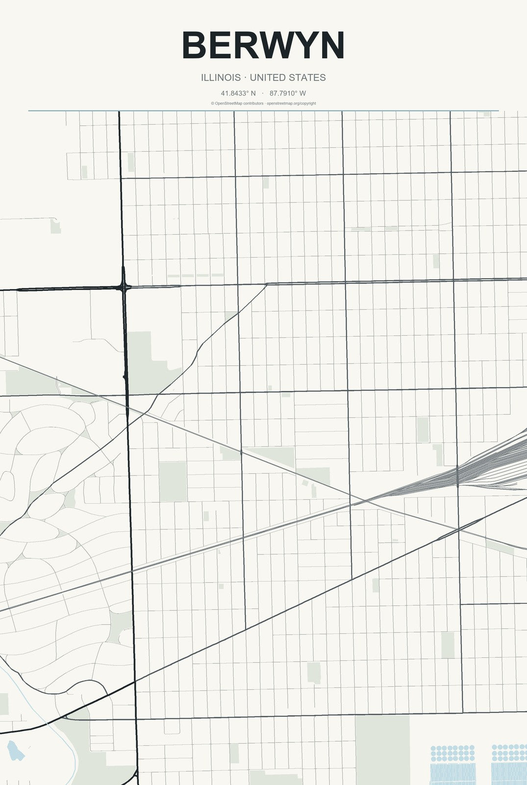 Berwyn, Illinois City Map Aluminum Sign in Headline Atlas style