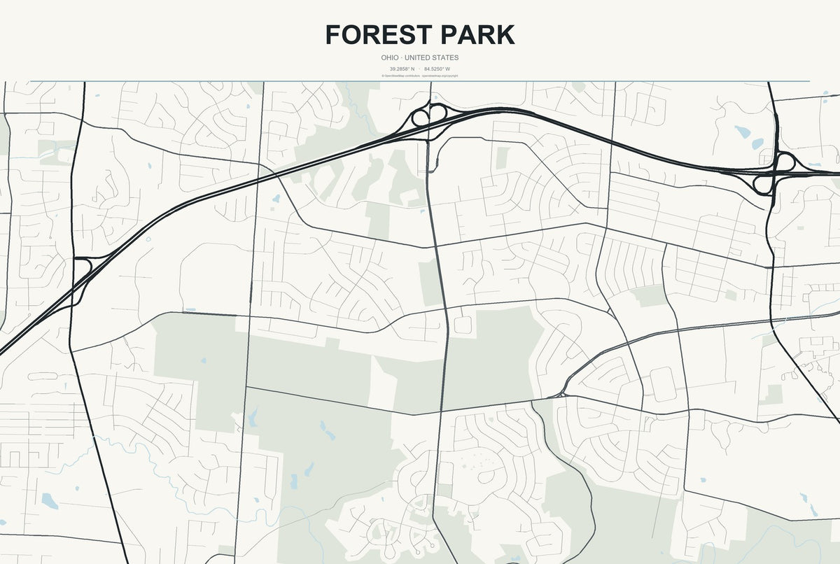 Forest Park, Ohio City Map Aluminum Sign in Headline Atlas style