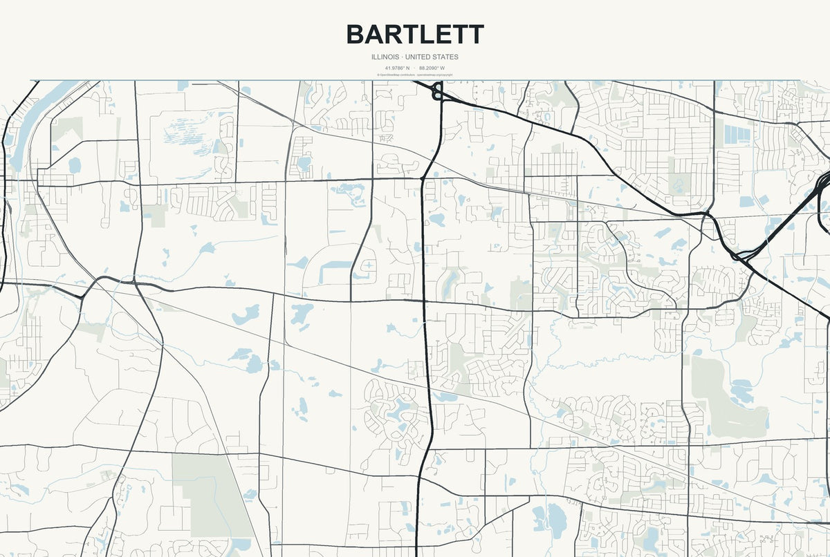 Bartlett, Illinois City Map Aluminum Sign in Headline Atlas style