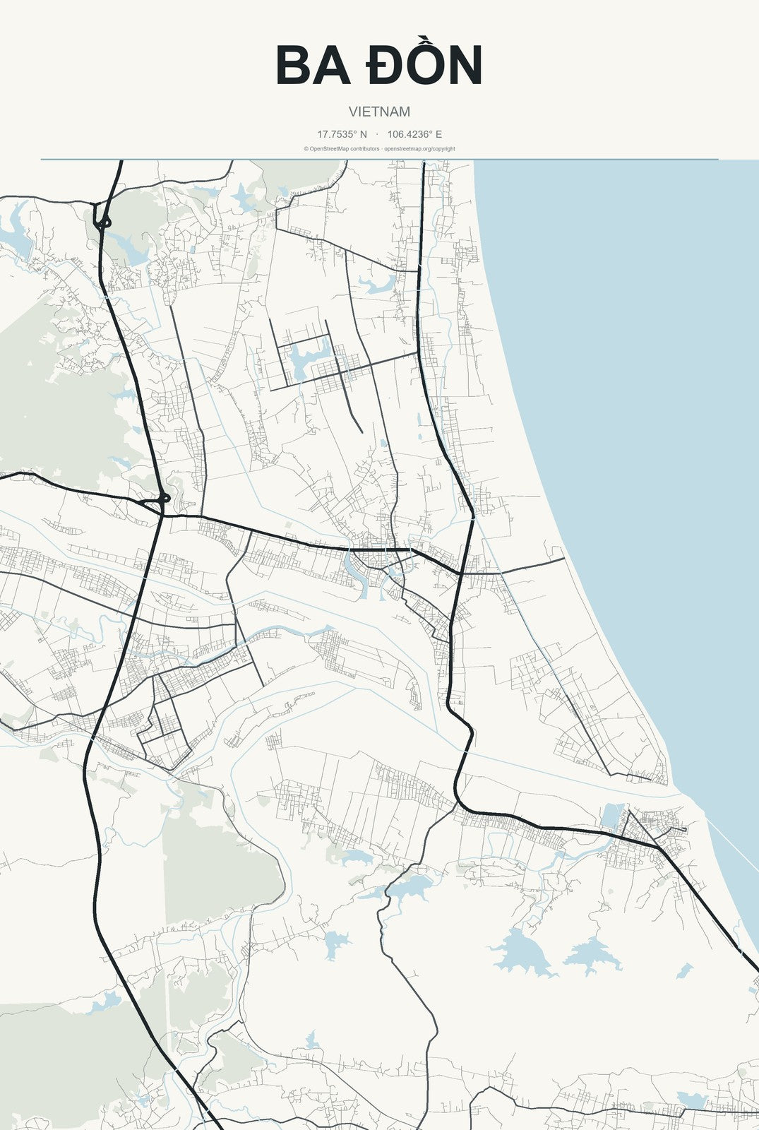 Ba Đồn, Vietnam City Map Aluminum Sign in Headline Atlas style