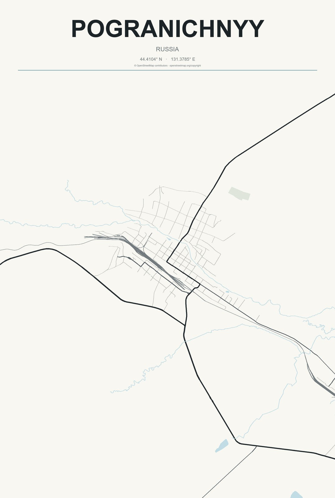 Pogranichnyy, Russia City Map Aluminum Sign in Headline Atlas style
