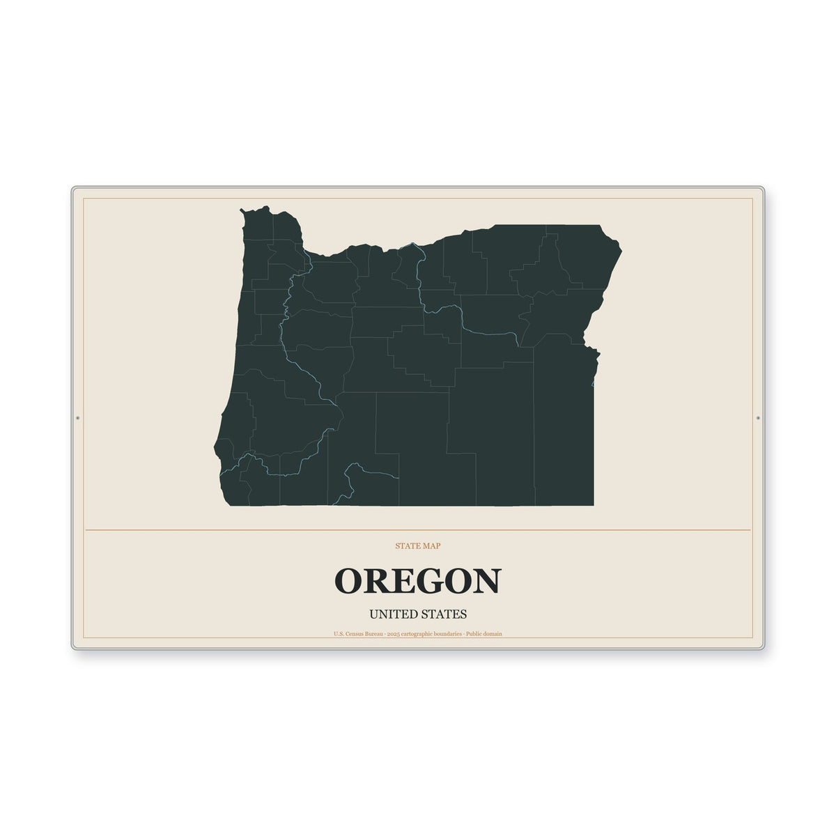 Oregon state map aluminum sign in Headline Atlas style