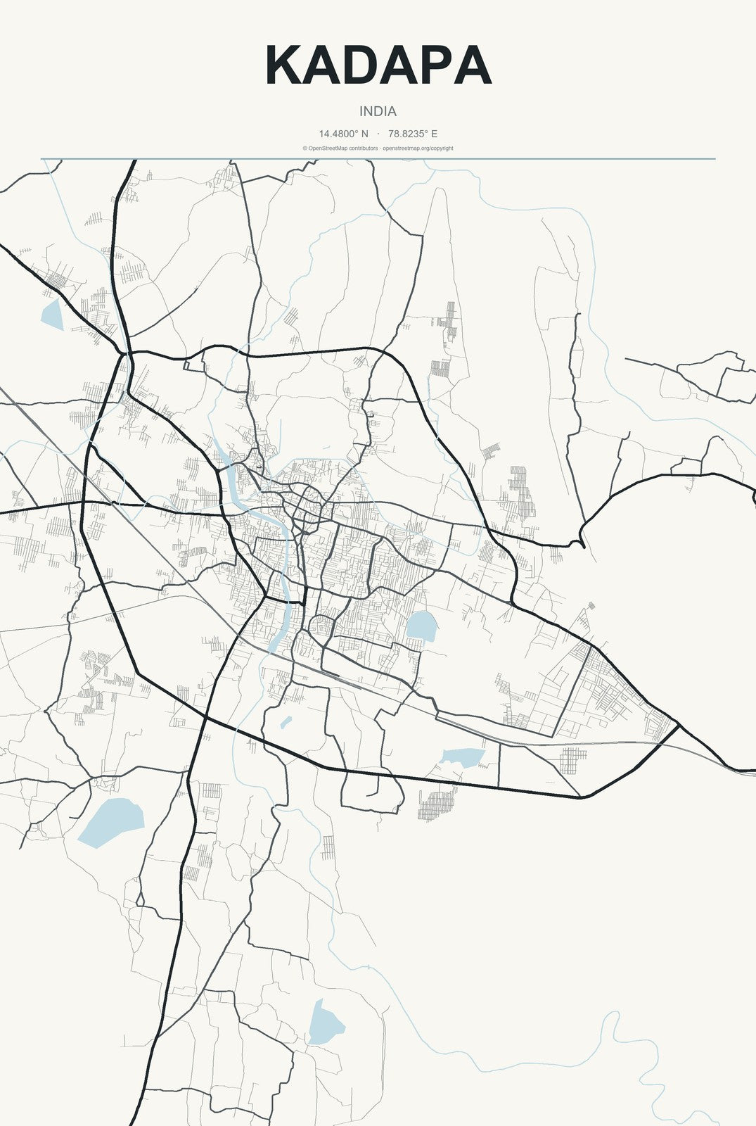 Kadapa, India City Map Aluminum Sign in Headline Atlas style