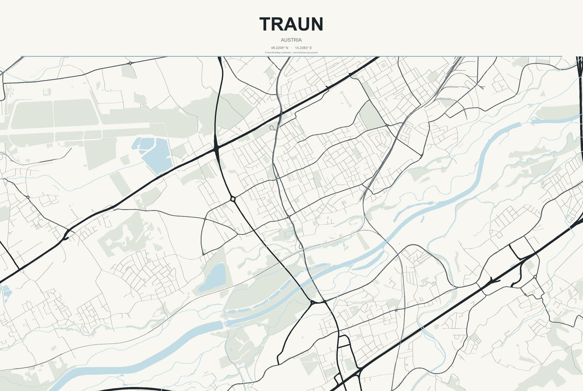 Traun, Austria City Map Aluminum Sign in Headline Atlas style