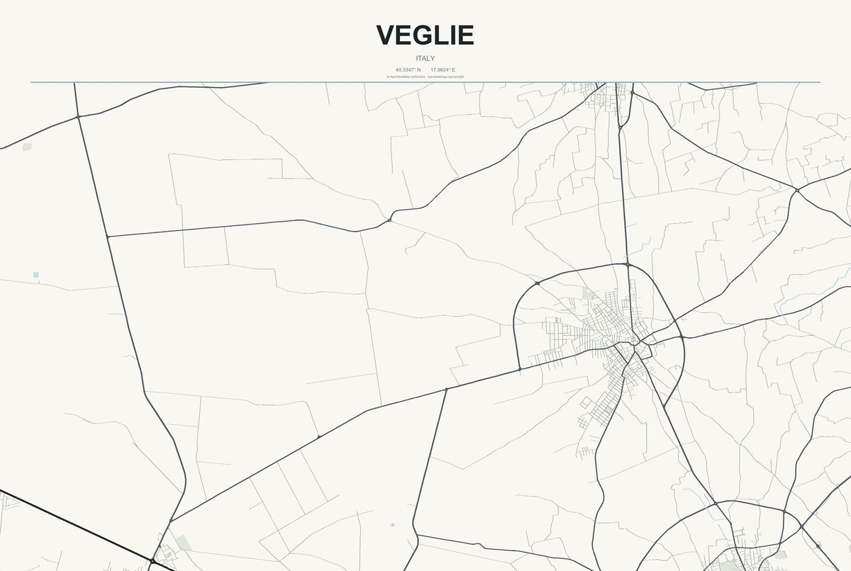 Veglie, Italy City Map Aluminum Sign in Headline Atlas style