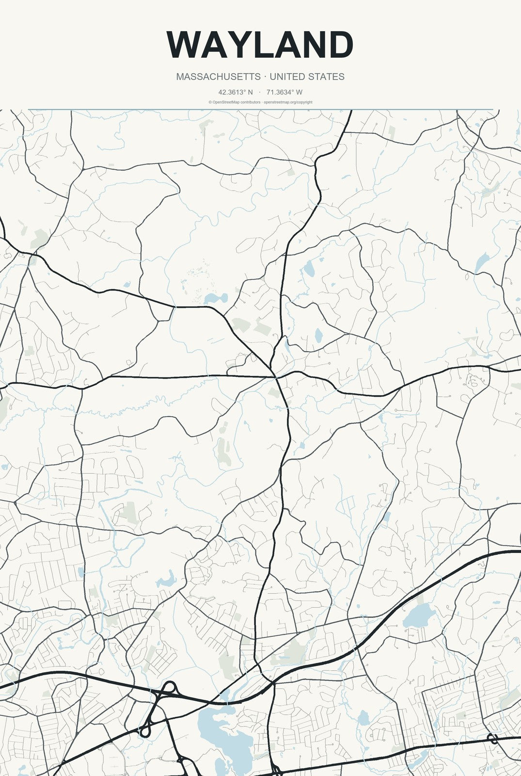 Wayland, Massachusetts City Map Aluminum Sign in Headline Atlas style
