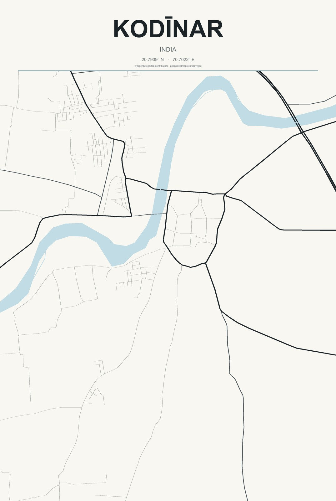 Kodīnar, India City Map Aluminum Sign in Headline Atlas style
